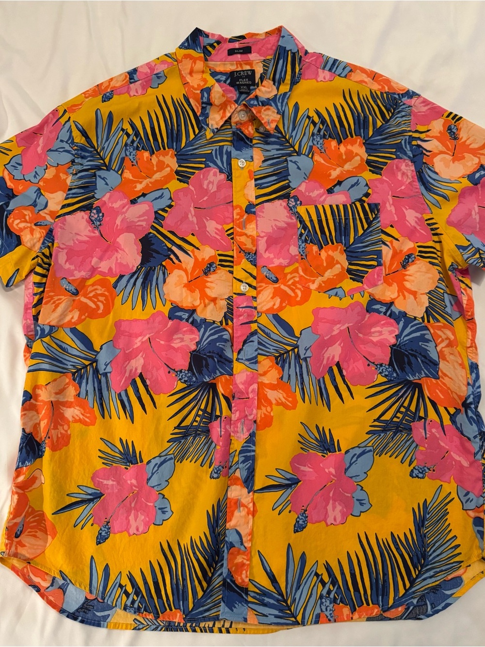 J. Crew Yellow Floral Button-Down Shirt with Pink & Blue Accents